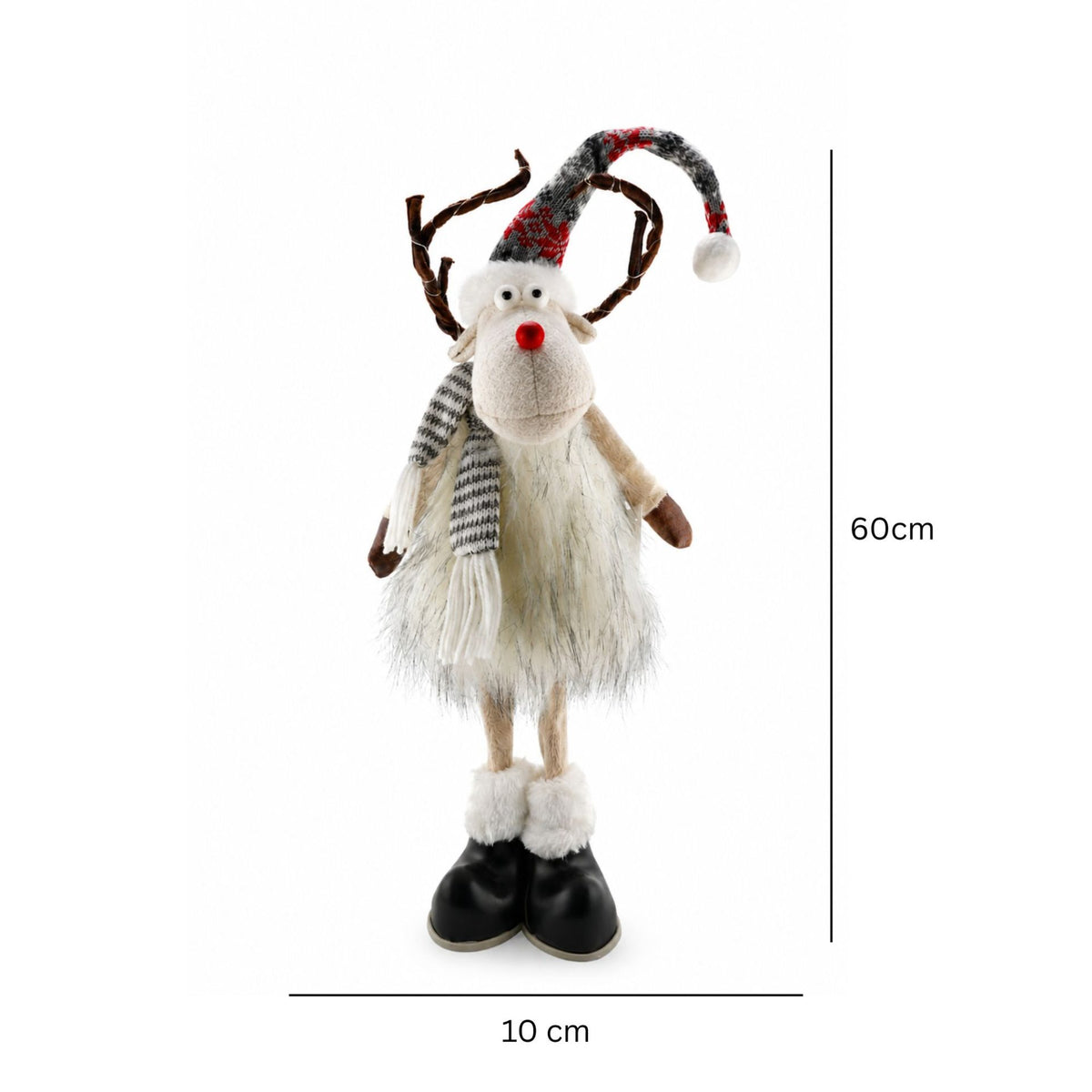 Decoratiune De Craciun Figurina Ren, Statueta Decorativa Festiva, Material Textil Si Plastic, Alb, 30 cm