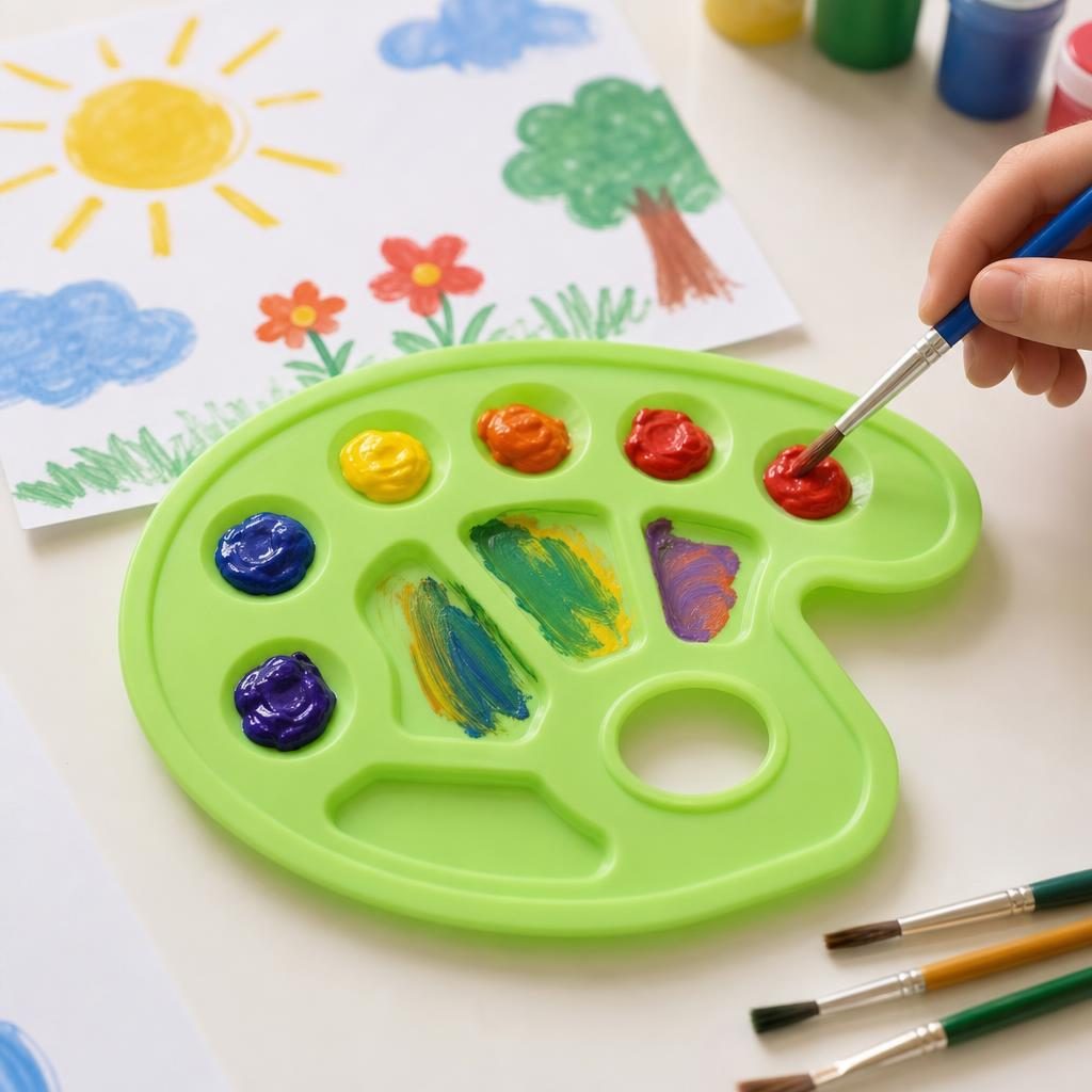 Paleta Pentru Pictura, Tava Amestecat Culori cu 10 Compartimente, Plastic, 30 x 20 x 1.7 cm, Verde