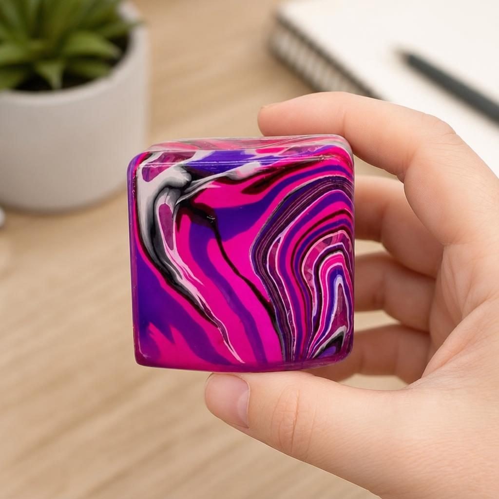 Jucarie Squishy Cub Fidget, Antistres Senzorial cu Revenire Lenta, Maltoza si TPR, 4.5x4.5 cm, 110 g, Mov, Model Linii Flow