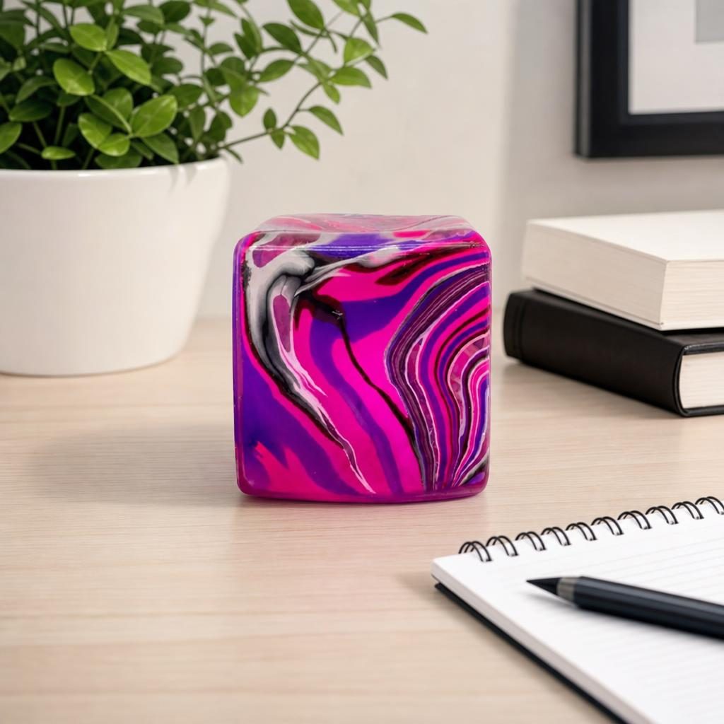 Jucarie Squishy Cub Fidget, Antistres Senzorial cu Revenire Lenta, Maltoza si TPR, 4.5x4.5 cm, 110 g, Mov, Model Linii Flow