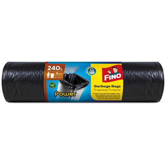 Saci Menajeri FINO Power, Rezistenta Sporita la Rupere, Material LDPE, 240 Litri, 8 Bucati/Rola