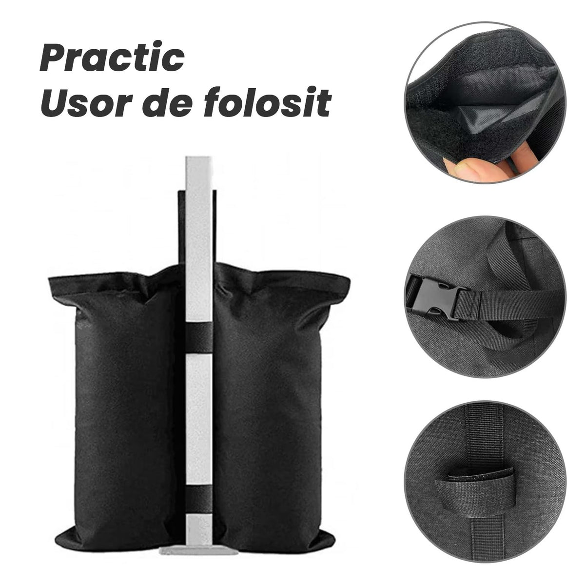 Saci de Ancorare Cort si Pavilion, Greutati Stabilizare cu 2 Buzunare, Poliester Oxford Rezistent, 48 x 35 cm, Set 4 Bucati, Negru
