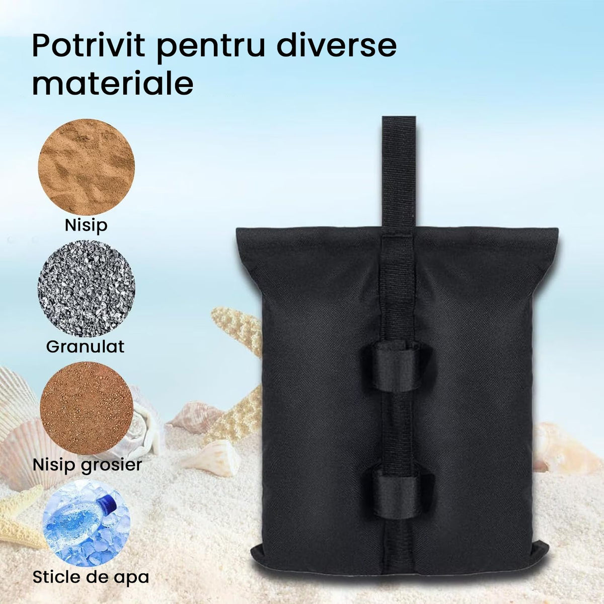 Saci de Ancorare Cort si Pavilion, Greutati Stabilizare cu 2 Buzunare, Poliester Oxford Rezistent, 48 x 35 cm, Set 4 Bucati, Negru