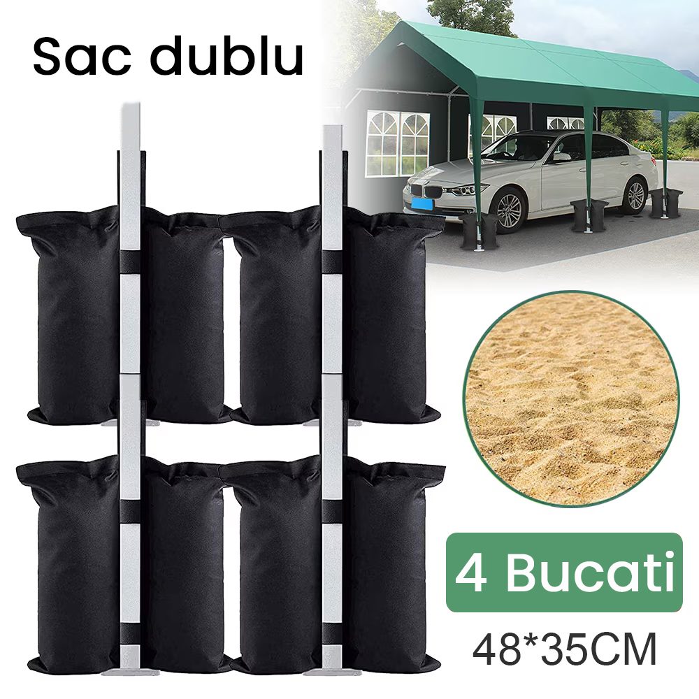 Saci de Ancorare Cort si Pavilion, Greutati Stabilizare cu 2 Buzunare, Poliester Oxford Rezistent, 48 x 35 cm, Set 4 Bucati, Negru