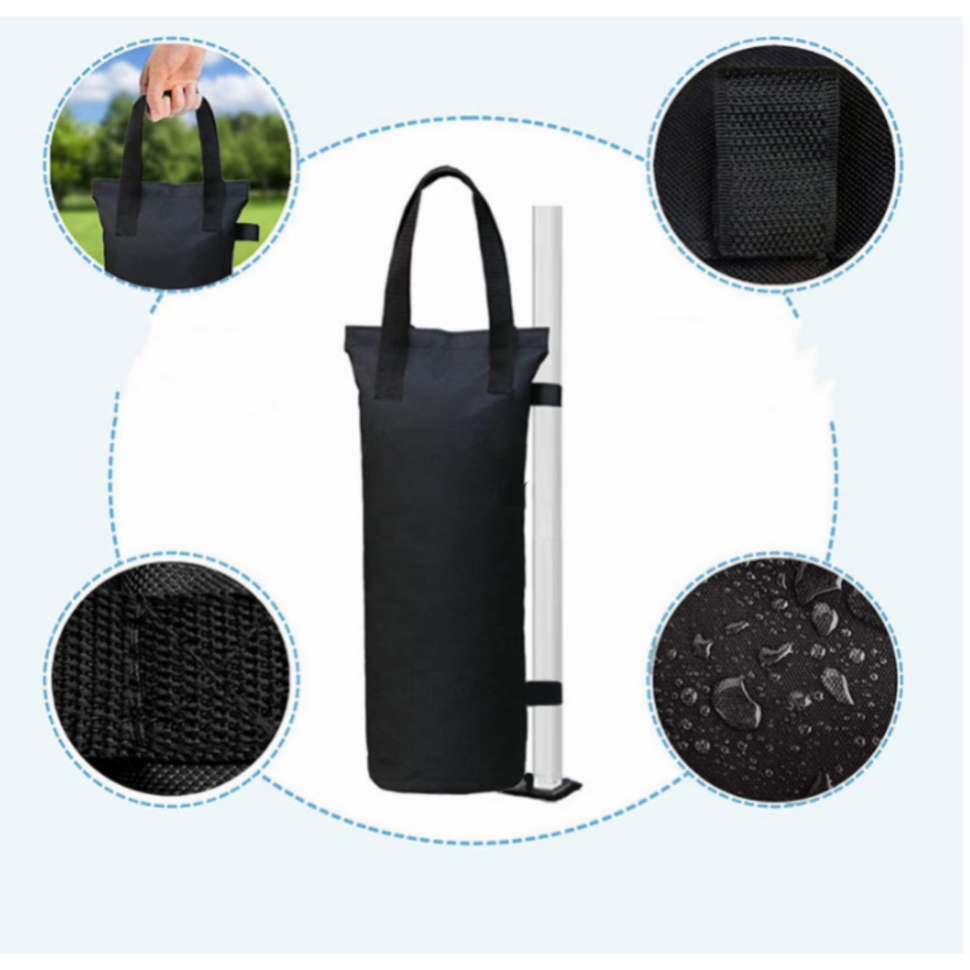 Saci de Ancorare Cort si Pavilion, Greutati Fixare cu Buzunar pentru Nisip, Poliester Oxford, 45 x 20 x 20 cm, Set 4 Bucati, Negru