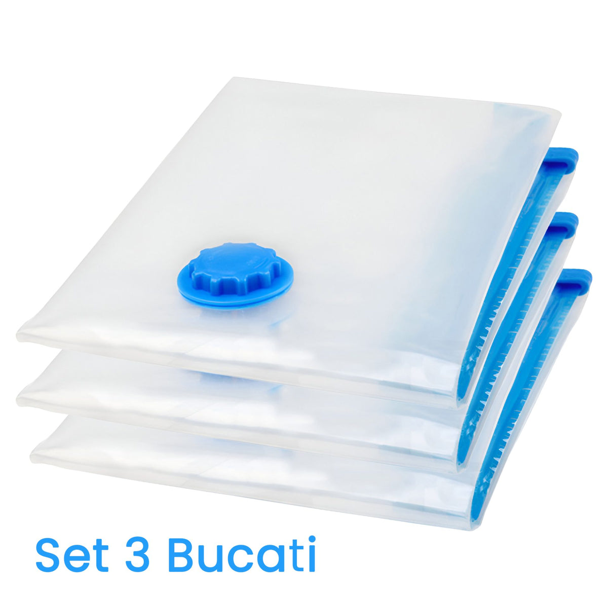 Saci de Vidat Haine și Lenjerie, Set Depozitare sub Vacuum cu Pompă Manuală Inclusă, Material Reutilizabil și Impermeabil, Transparent, 3 Bucăți, Dimensiuni Mixte 60x80cm, 70x100cm, 80x120cm