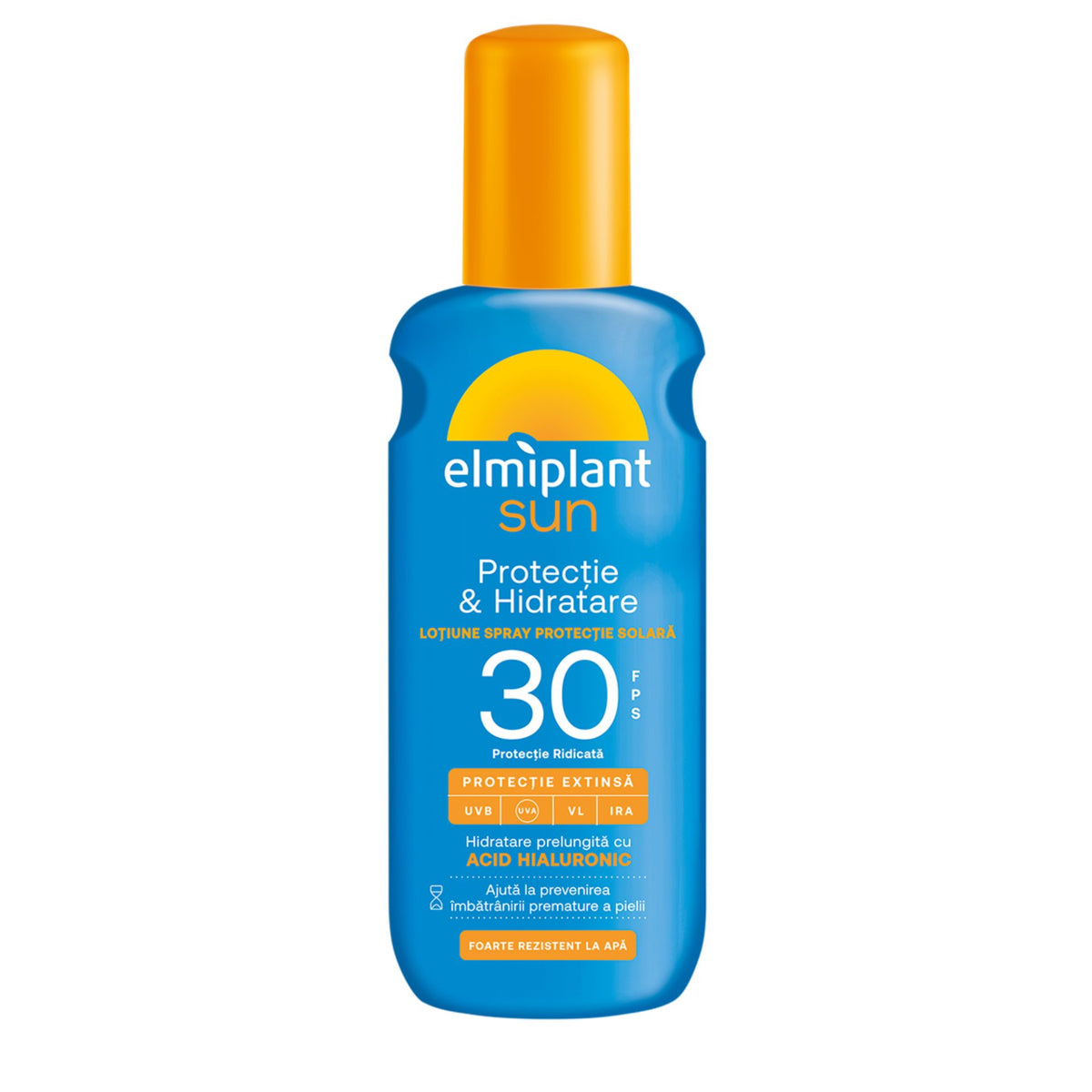 Elmiplant Sun, Lapte Spray Protectie Solara SPF 30, Hidratare cu Acid Hialuronic, Rezistent la Apa, 200 ml