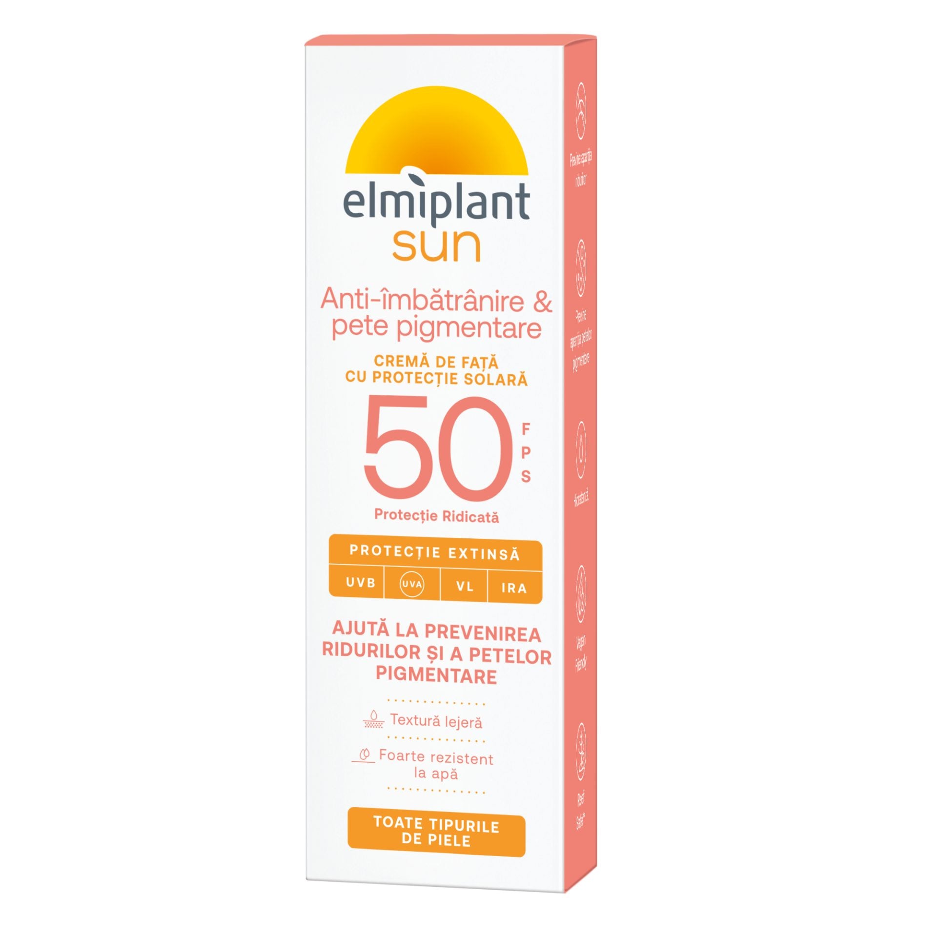Elmiplant Sun Cremă Protecție Solară Față Anti-Pete, SPF 50, Protecție UVA/UVB, Textură Lejeră, 50 ml