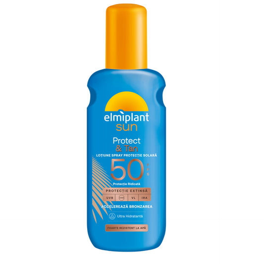 Elmiplant Sun Lotiune Spray Protectie Solara SPF 50, Formula pentru Bronzare Naturala, Rezistenta la Apa, 150 ml