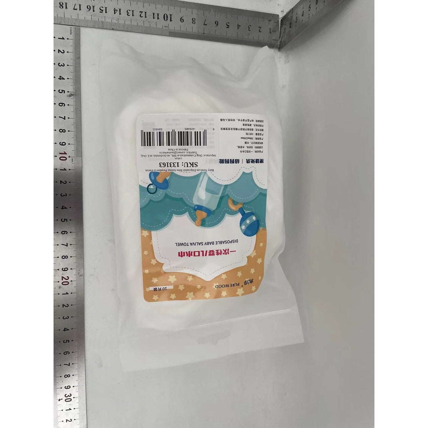 Bavete de Unica Folosinta pentru Bebeluși, Protectie Impermeabila, Material Moale, Model Animalute, Alb/Gri, 10 Bucati