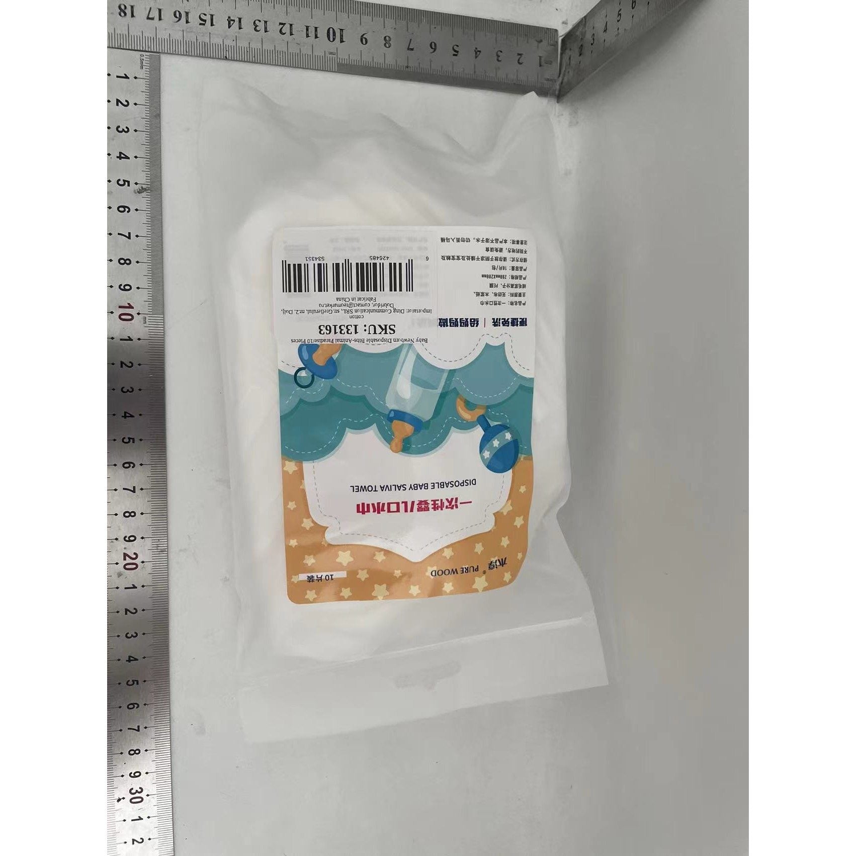 Bavete de Unica Folosinta pentru Bebeluși, Protectie Impermeabila, Material Moale, Model Animalute, Alb/Gri, 10 Bucati