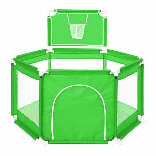 Tarc De Joaca DNT-105 Cu Cos De Baschet, Usa Cu Fermoar Si Plasa Laterala, Material Textil, 130x115x65 cm, Verde