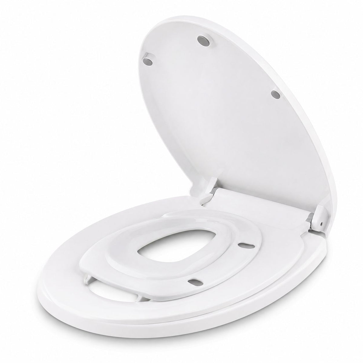 Capac Toaleta 2 in 1 cu Reductie pentru Copii si Adulti, Inchidere Lenta si Silentioasa, Polipropilena PP5, Forma U Patrat, Alb