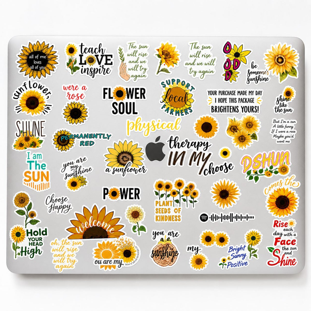 Set Stickere Decorative, Motive Floarea-Soarelui Si Mesaje Inspirationale, Vinil Impermeabil, Multicolor, 50 Bucati