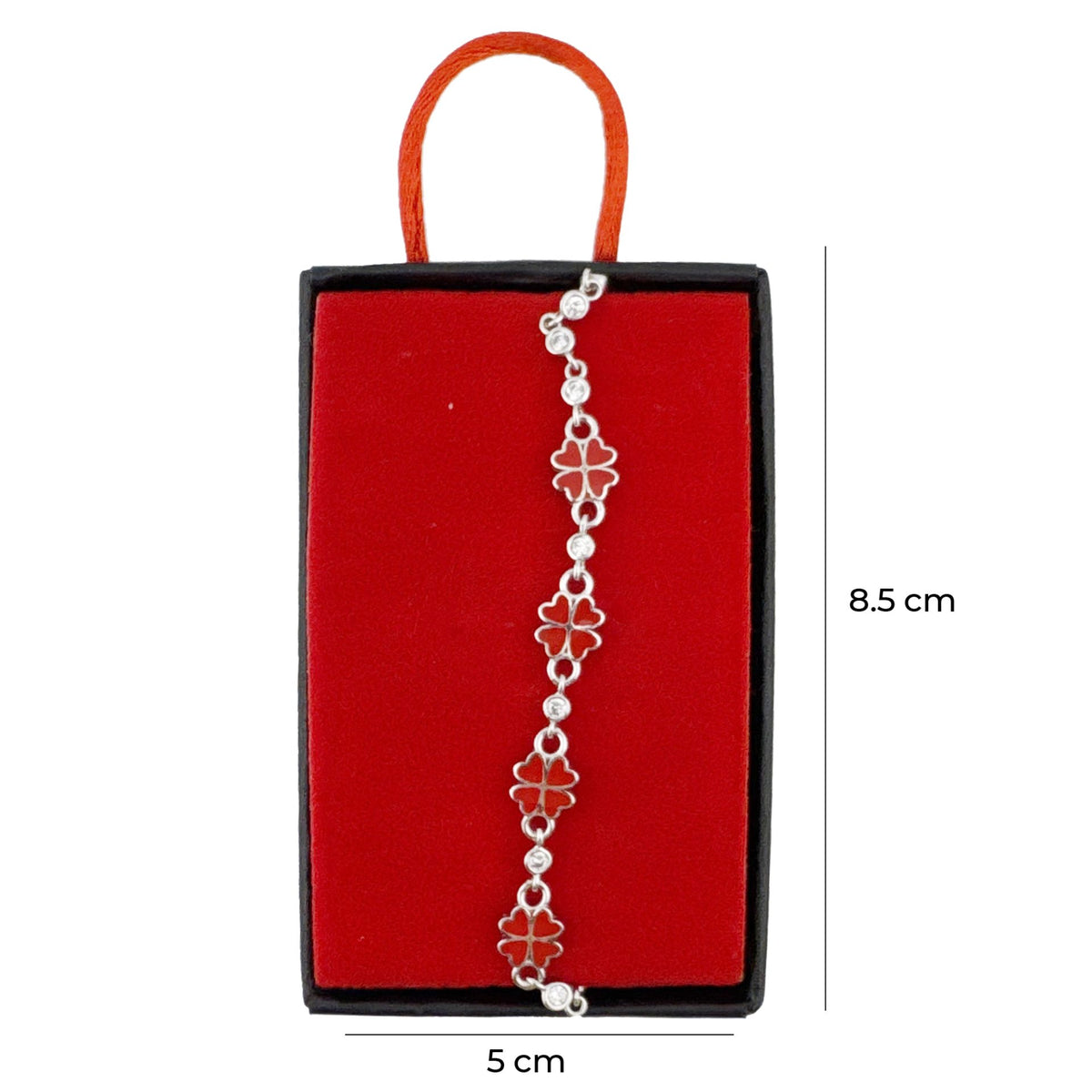 Jolie, Brățară pentru Copii și Fete, Argint 925, Model Trifoi cu Email și Zirconiu, Închidere Clasică, 4.4 g, 22 cm, Argintiu/Roșu