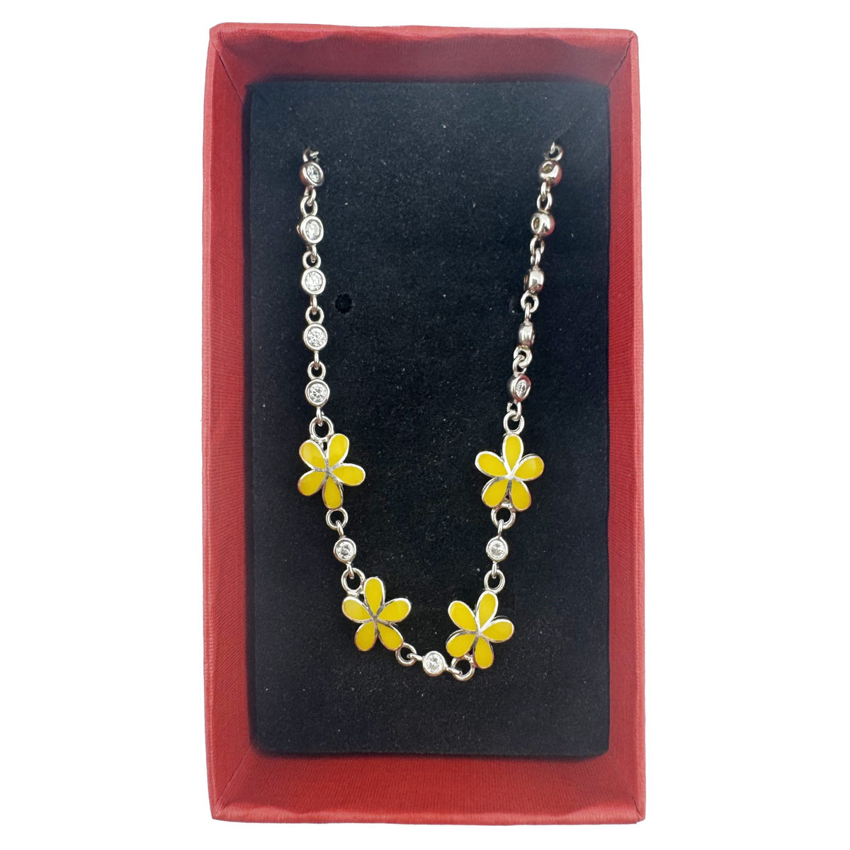 Jolie Brățară pentru Copii și Fete, Model Floare cu Email și Zirconiu, Bijuterie Hipoalergenică din Argint 925, Lungime 22 cm, 1.8 g, Argintiu și Galben