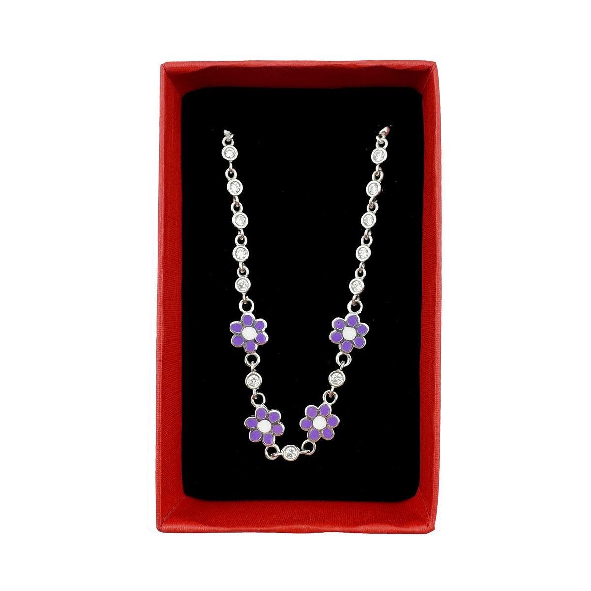 Brățară Copii Jolie, Model Floare cu Zirconiu și Email, Argint 925, 22 cm, 4.4 g, Argintiu/Mov