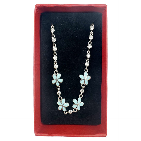 Jolie, Bratara pentru Copii si Bebelusi, Model Floare cu Email si Zirconiu, Argint 925, Lungime 22 cm, 1.8 g, Argintiu si Albastru Deschis