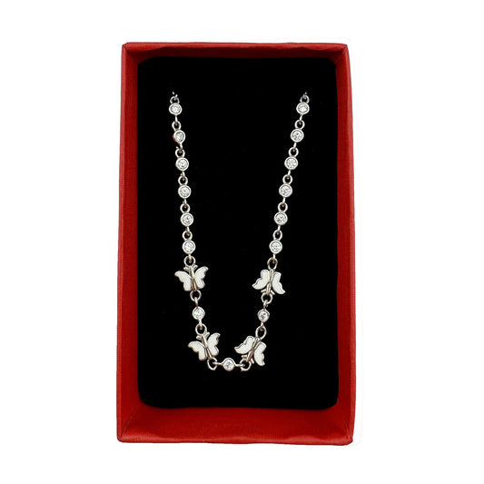 Brățară Jolie pentru Copii și Fete, Model Fluture cu Zirconiu și Email, Argint 925 Hipoalergenic, 22 cm, 4.4 g, Argintiu/Alb