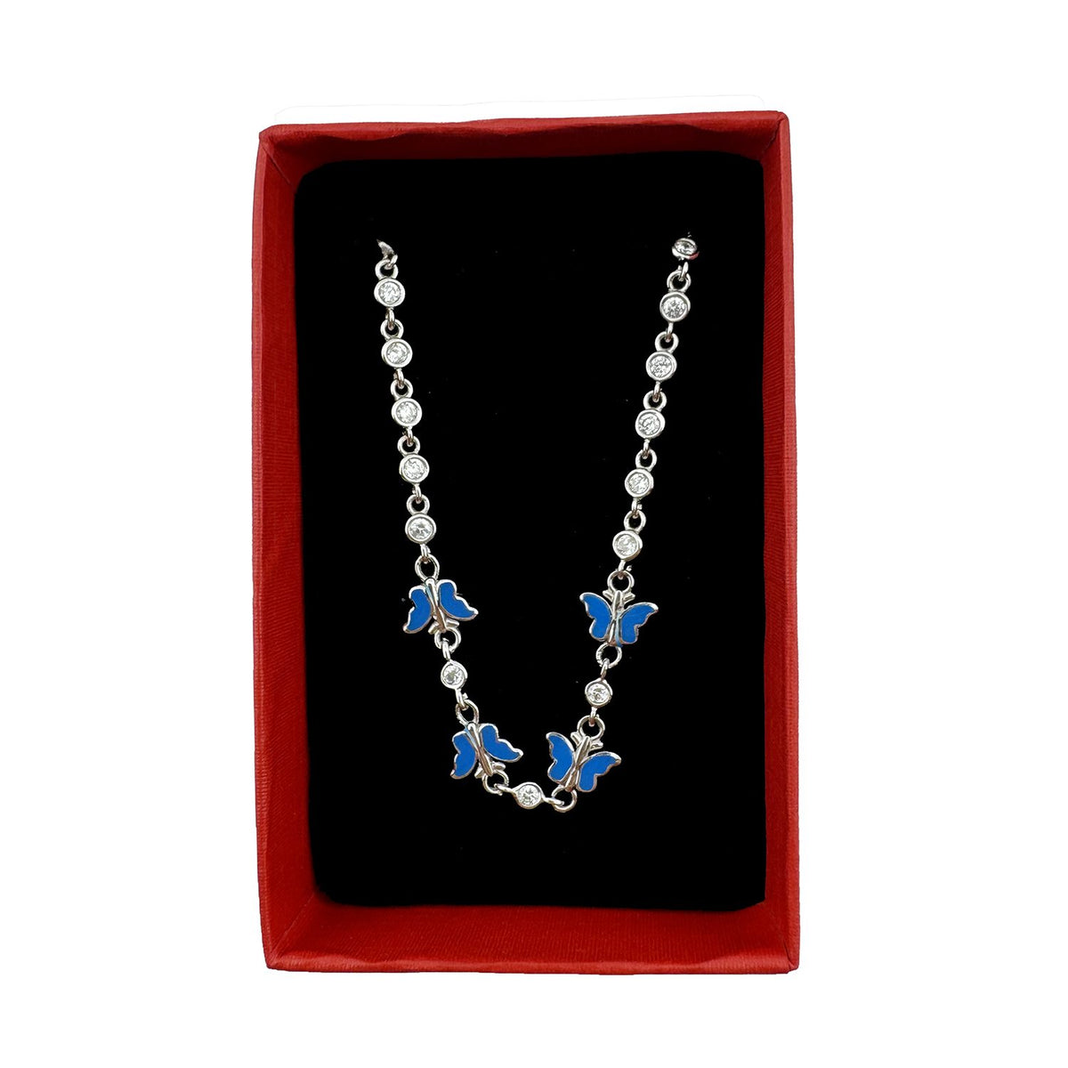 Jolie, Bratara pentru Copii si Nou-nascuti, Model Fluture cu Email si Zirconiu, Argint 925, 22 cm, 4.4 g, Argintiu/Albastru Deschis