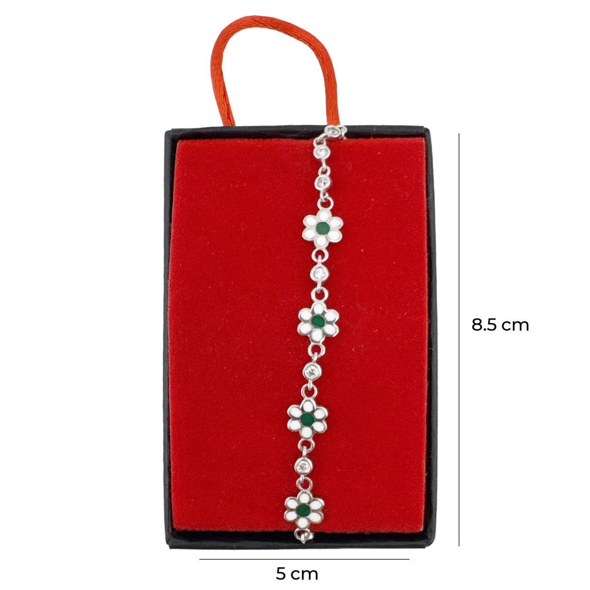 Brățară Jolie pentru Copii, Argint 925, Model Floare cu Email Verde și Zirconiu, Reglabilă, 22 cm, 1.8 g, Argintiu
