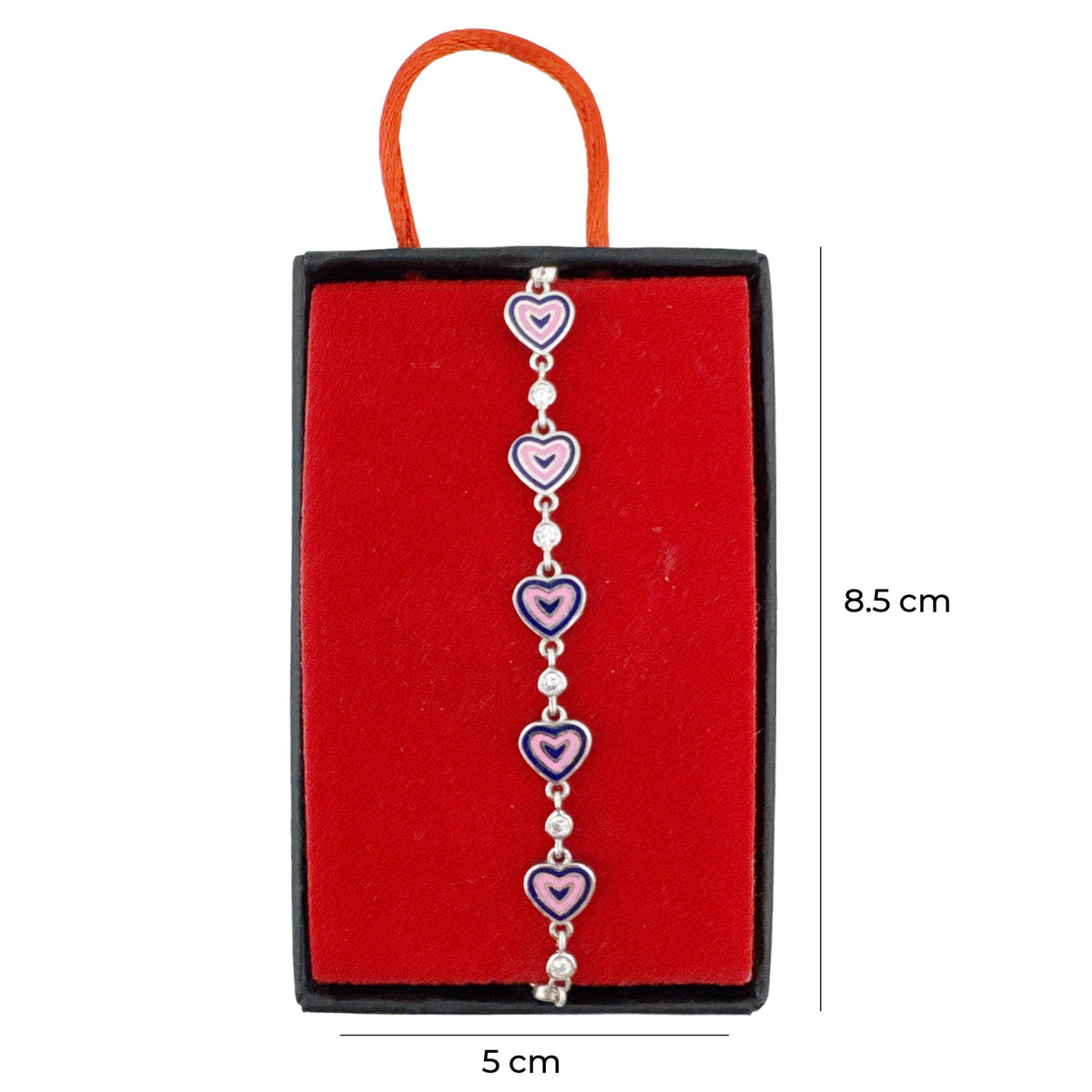 Brățară Jolie pentru Copii și Fetițe, Model Inimă cu Email și Zirconiu, Argint 925, Lungime 22 cm, 4.4 g, Argintiu/Mov
