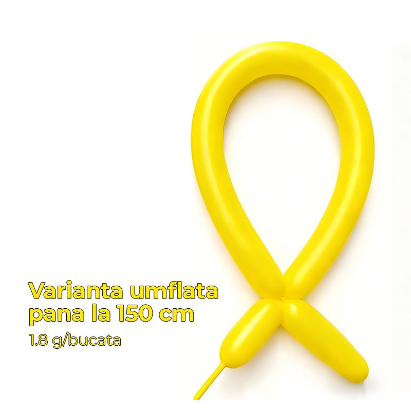 Baloane de Modelaj pentru Animale și Siluete, Set 50 Bucăți, Latex Flexibil de Calitate Premium, Lungime Maximă 150 cm, 1.8 g, Galben