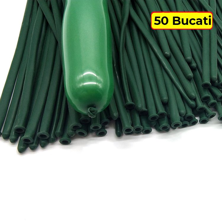 Baloane de Modelaj din Latex, Set 50 Bucati, Flexibile pentru Figurine si Animale, Lungime Maxima 150 cm, Verde, 1.8 g per unitate