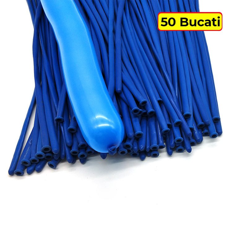 Baloane de Modelaj Profesionale, Set Accesorii Animatori, Latex Natural Flexibil, Lungime 150 cm, 50 Bucati, Albastru