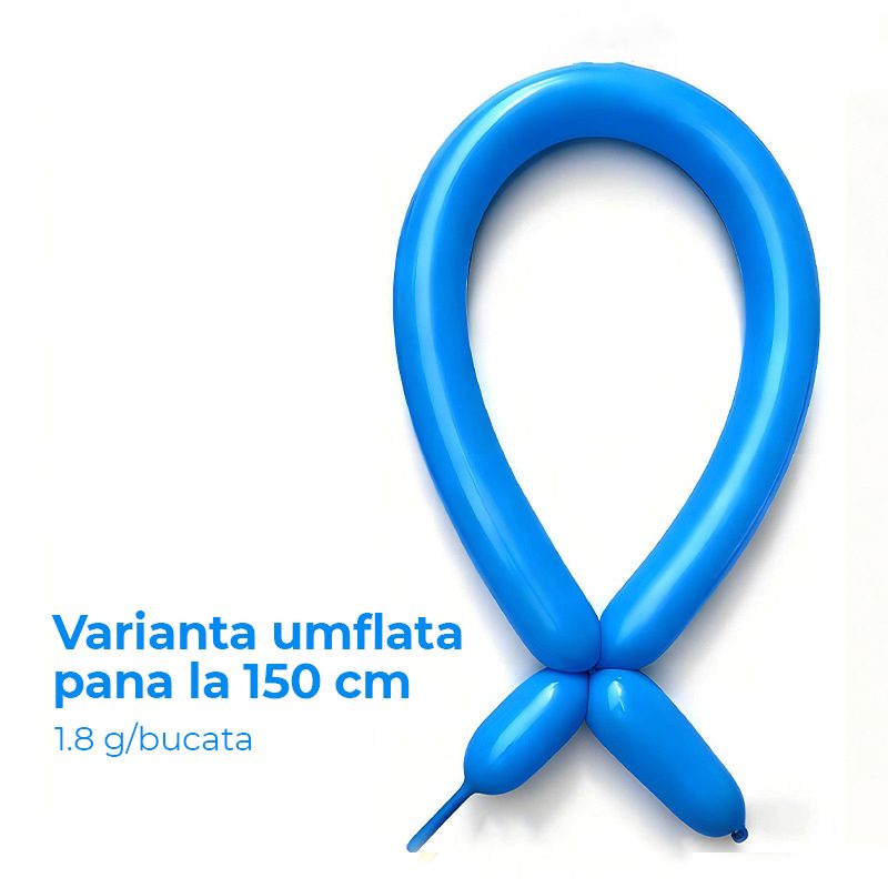 Baloane de Modelaj Profesionale, Set Accesorii Animatori, Latex Natural Flexibil, Lungime 150 cm, 50 Bucati, Albastru
