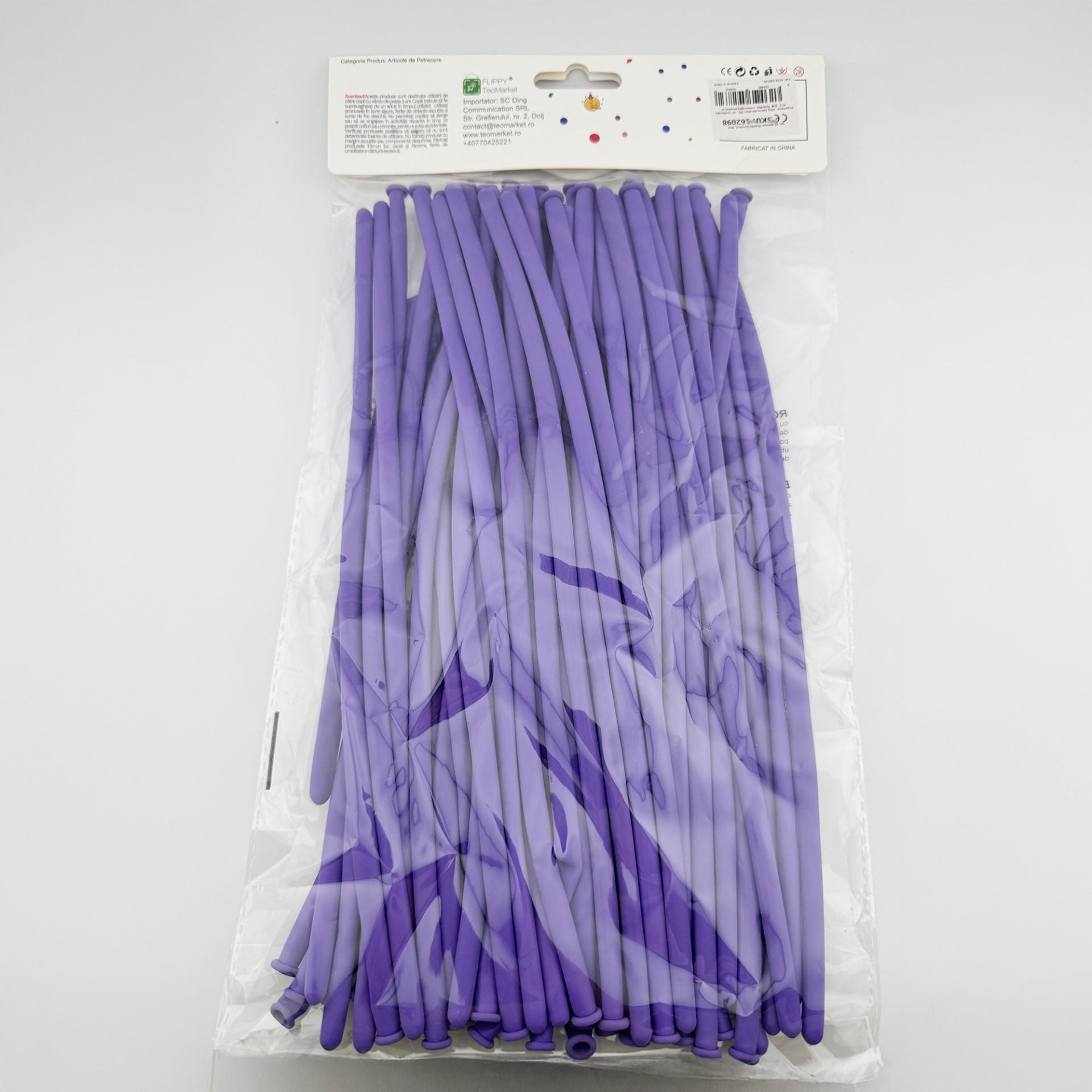 Baloane de Modelaj pentru Sculptura, Set 50 Bucati, Latex Flexibil de Inalta Calitate, Extensibile pana la 150 cm, Mov, 1.8 g, 30 x 1.5 cm