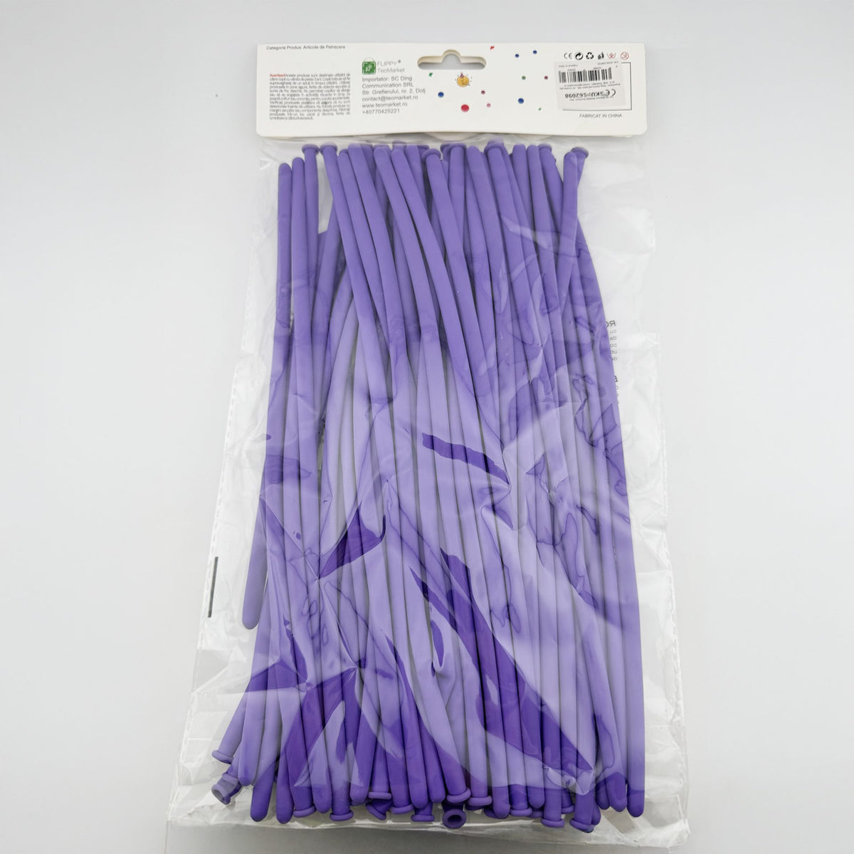 Baloane de Modelaj pentru Sculptura, Set 50 Bucati, Latex Flexibil de Inalta Calitate, Extensibile pana la 150 cm, Mov, 1.8 g, 30 x 1.5 cm