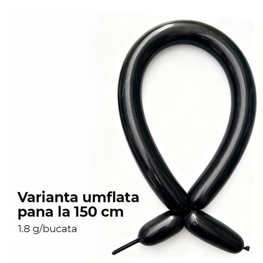 Baloane Modelaj Profesionale, Set 50 Bucati, Latex Flexibil pentru Modelat si Rasucit, Lungime 30 cm, Extensibile pana la 150 cm, Negru