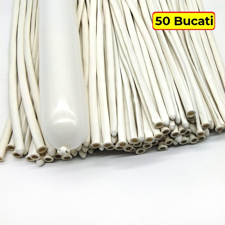 Baloane de Modelaj, Set 50 Bucati, Latex Premium Flexibil pentru Figurine, Extensibile pana la 150 cm, 1.8 g, Alb