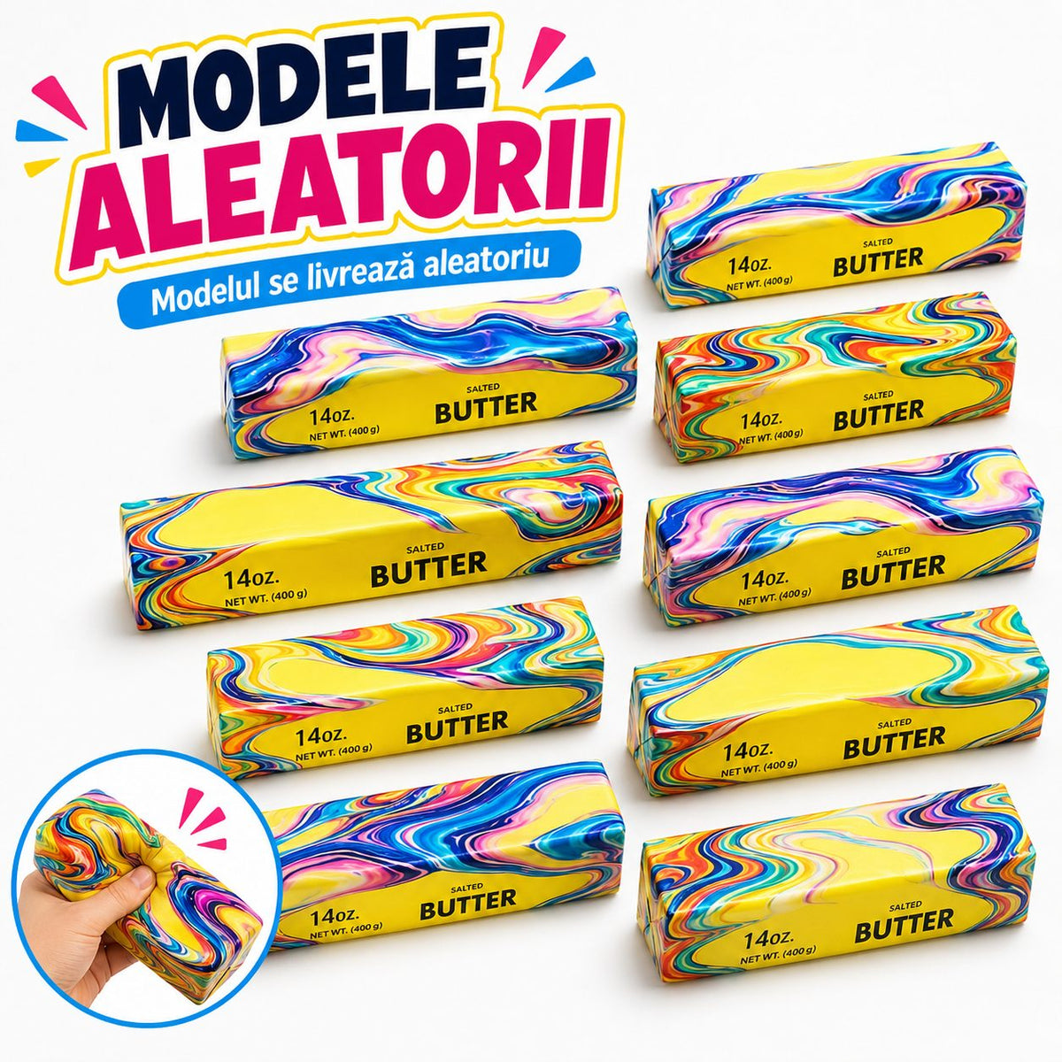 Needoh Jucărie Squishy Antistres, Formă De Unt Slow Rising, Silicon Moale, 14 cm, Multicolor