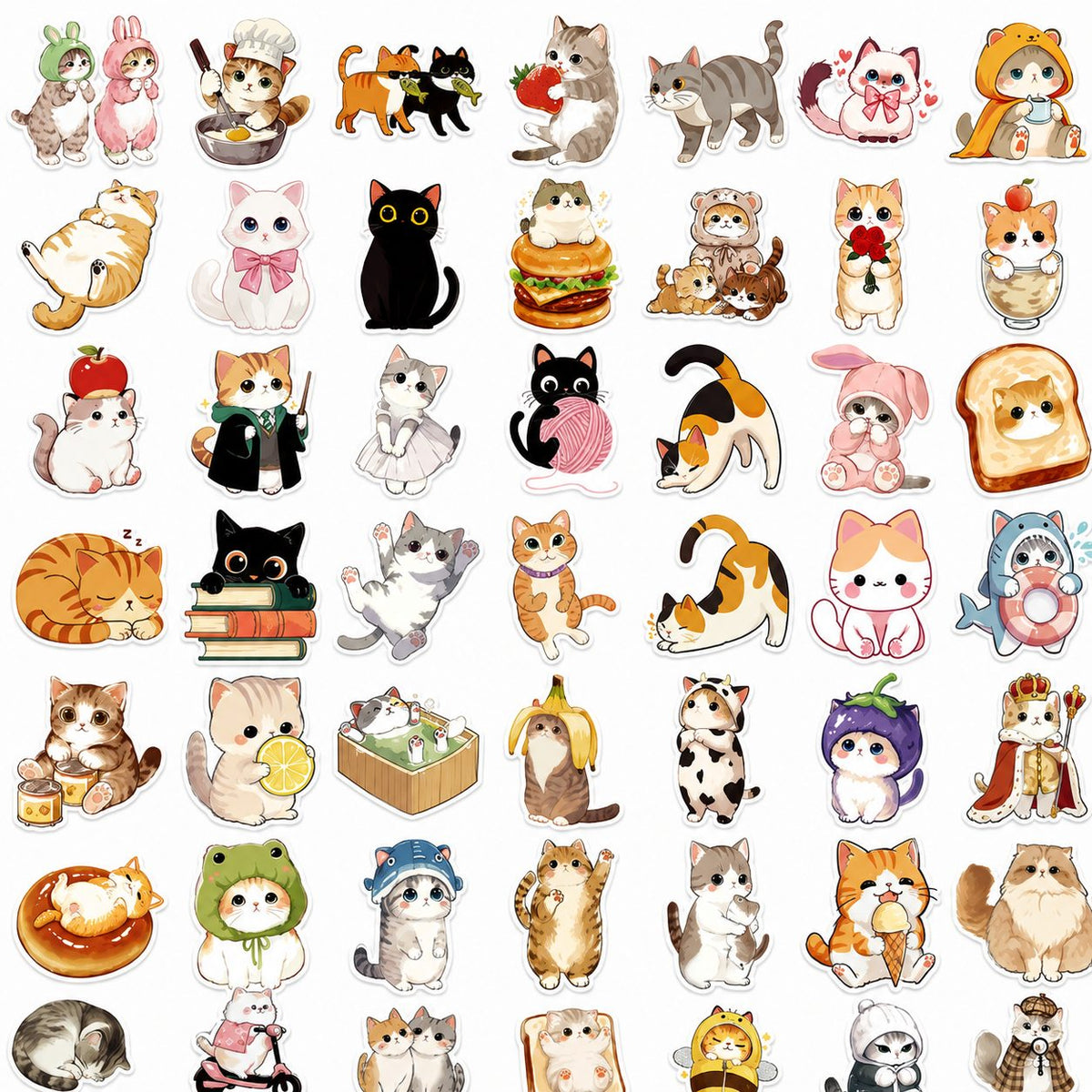 Stickere Decorative Pisici Kawaii, Modele Anime Die-Cut, Hartie Autocolanta, 50 Piese, Multicolor