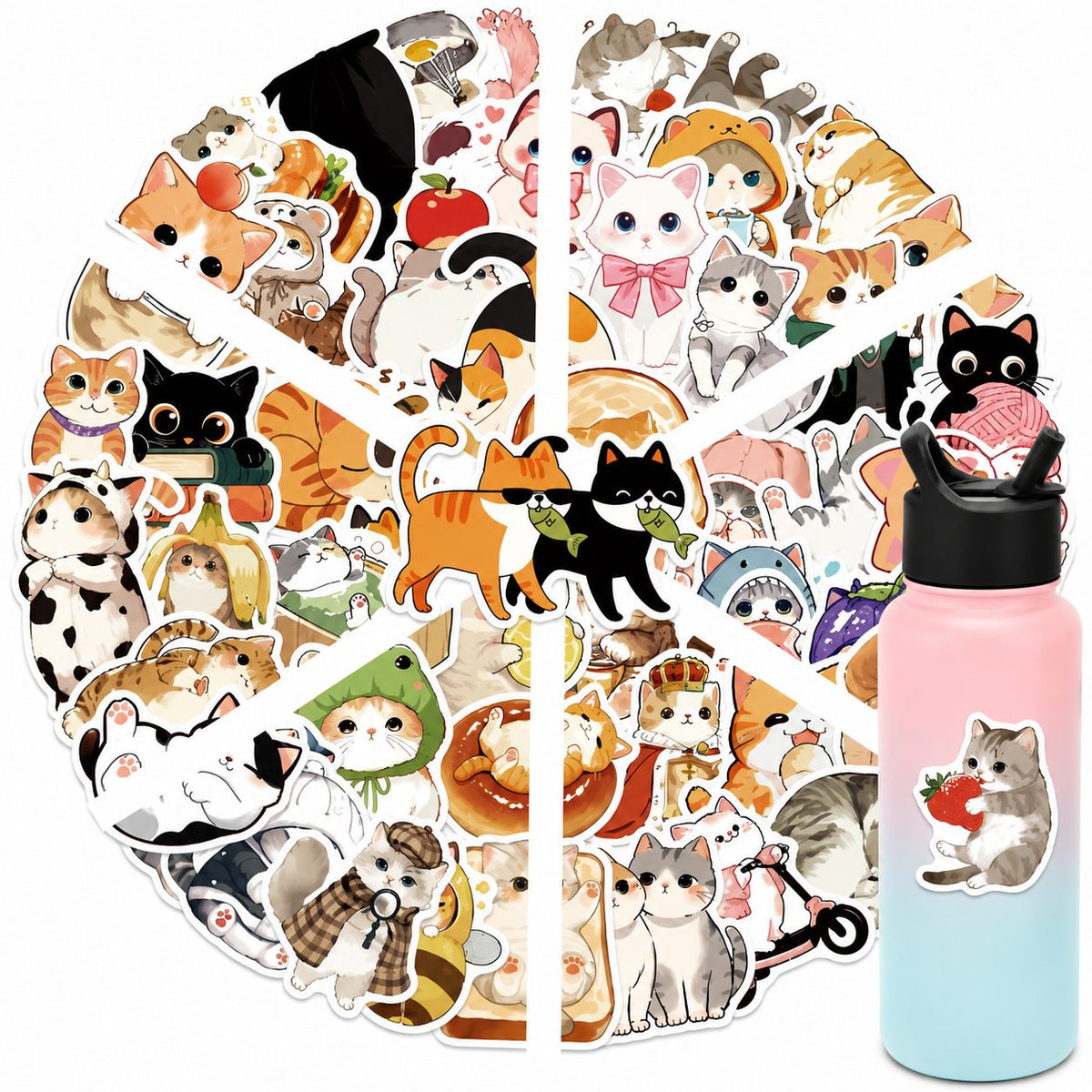 Stickere Decorative Pisici Kawaii, Modele Anime Die-Cut, Hartie Autocolanta, 50 Piese, Multicolor