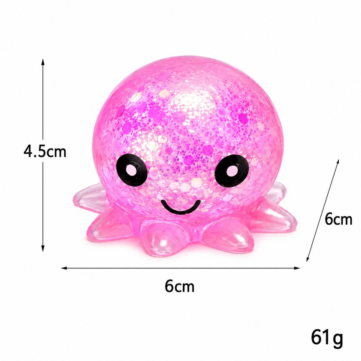 Jucarie Antistres Squishy, Model Caracatita Cu Sclipici, Silicon Moale Elastic, 6 x 6 x 4.5 cm, Culori Diverse