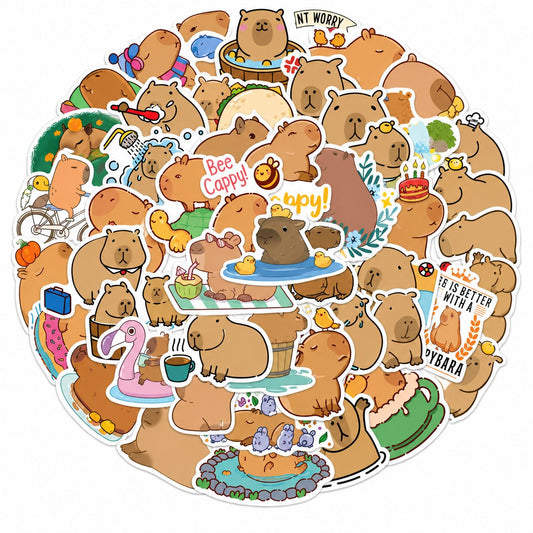 Stickere Decorative Capybara Kawaii, Impermeabile, Vinil, 50 Bucati, Multicolor, 5.27 x 5.42 cm