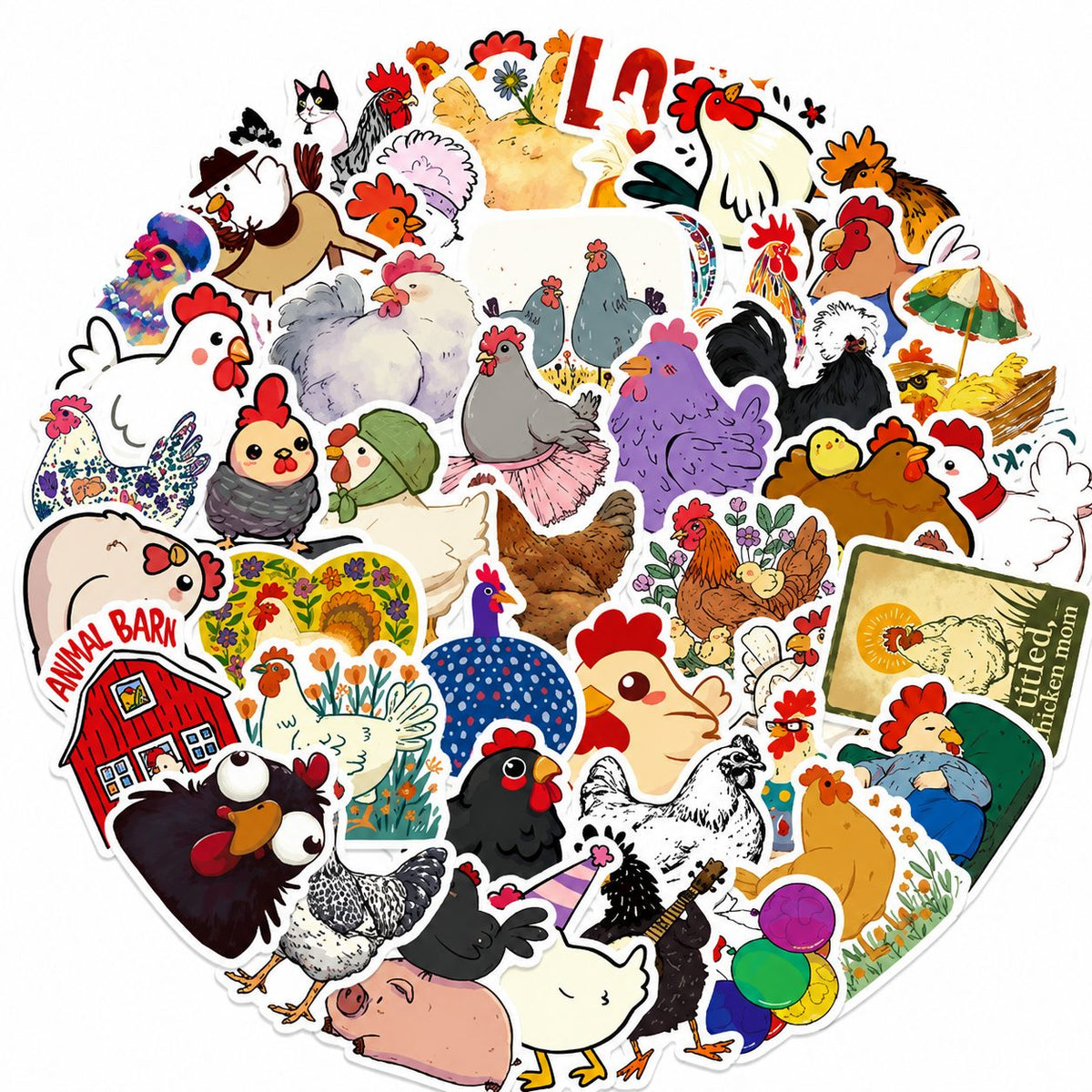 Stickere Decorative, Modele Gainuse Cartoon Kawaii, Impermeabile, Vinil Autoadeziv, 50 Piese, Multicolor, 5.93 x 4.78 cm