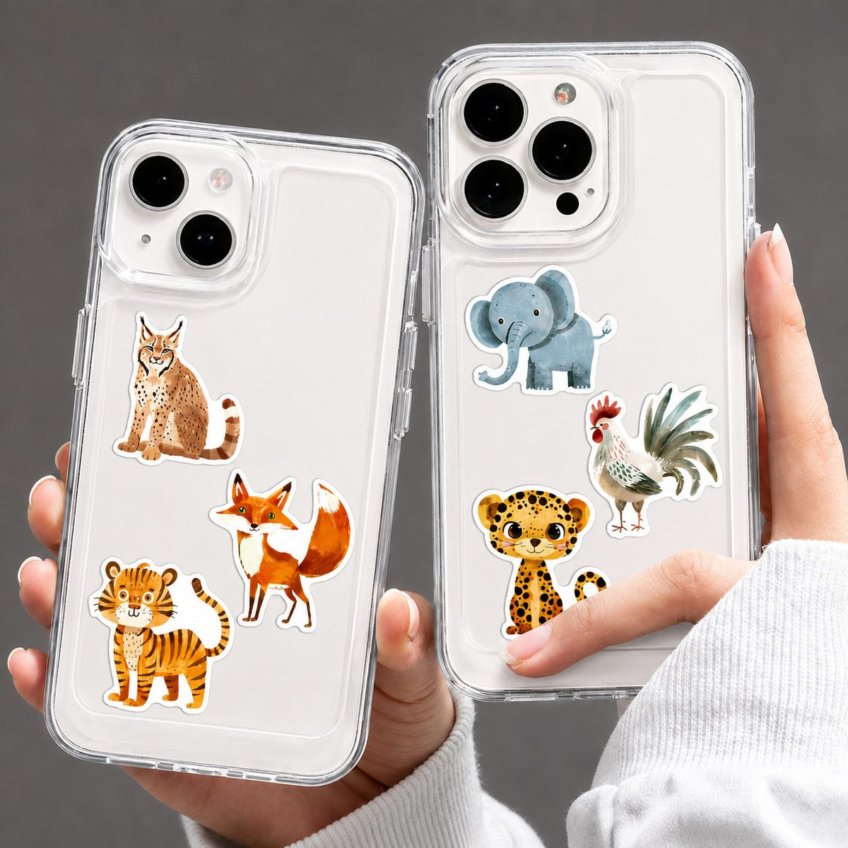 Set Stickere Decorative Animale, Stil Acuarela Impermeabile, Hartie Autoadeziva, 50 Bucati, Multicolor