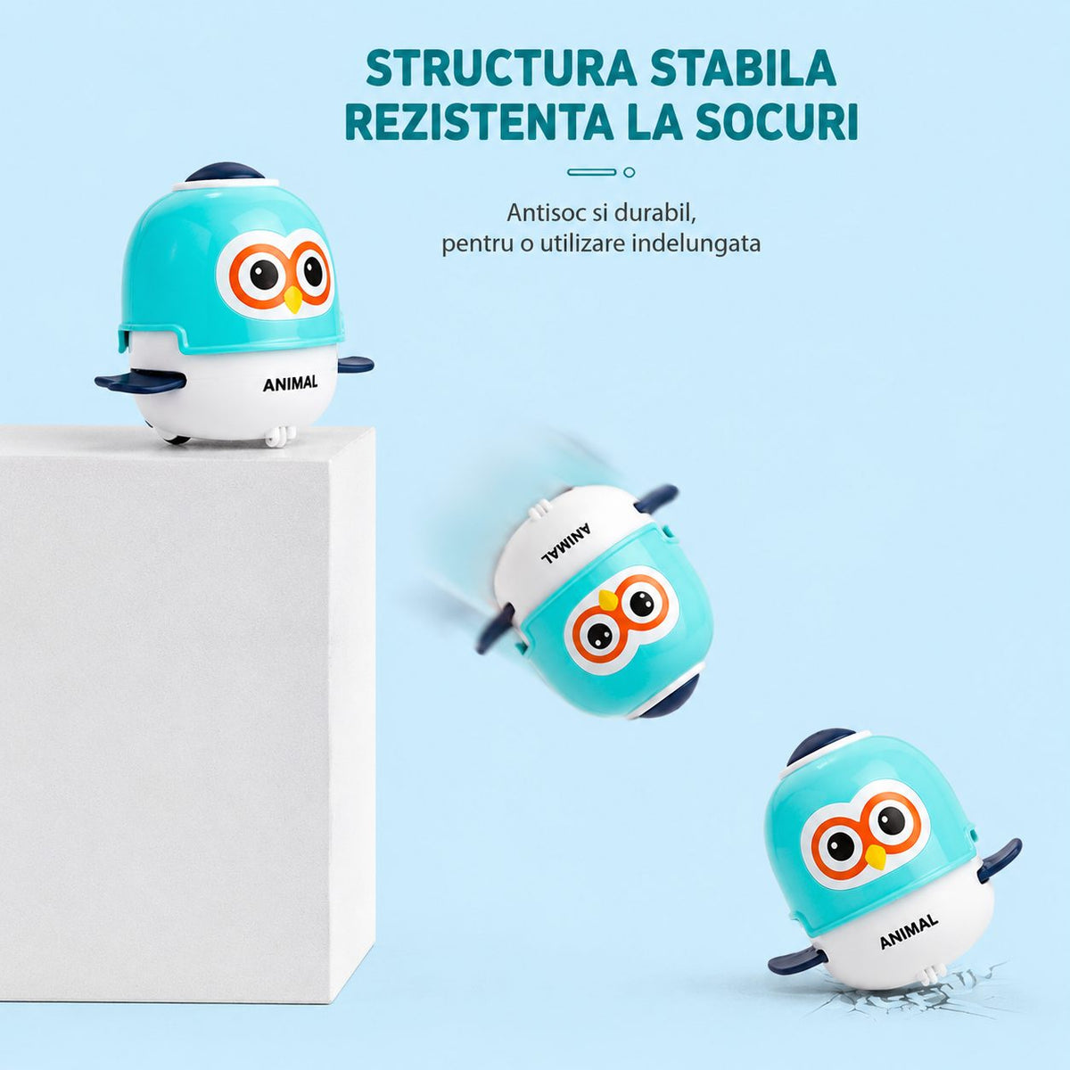 Jucarie Interactiva Robot Bufnita, Cu Sunete, Lumini Si Aripioare Mobile, Plastic ABS, Turcoaz, Pentru Copii 3 Ani+