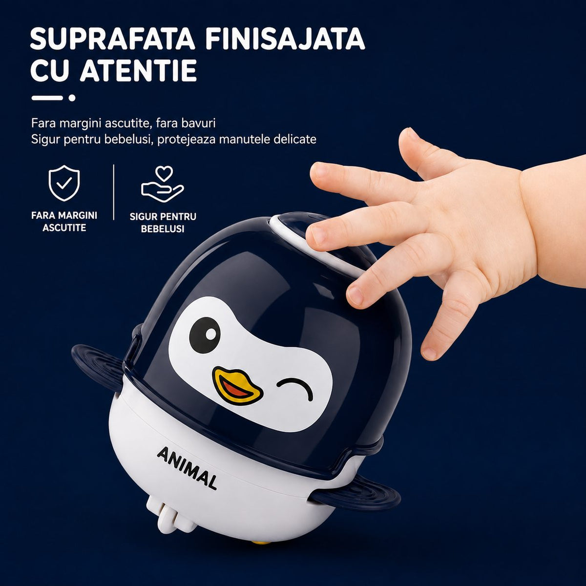 Jucarie Interactiva Robot Pinguin, cu Inertie, Sunete si Lumini, Plastic ABS, pentru Copii 1-3 Ani, Albastru