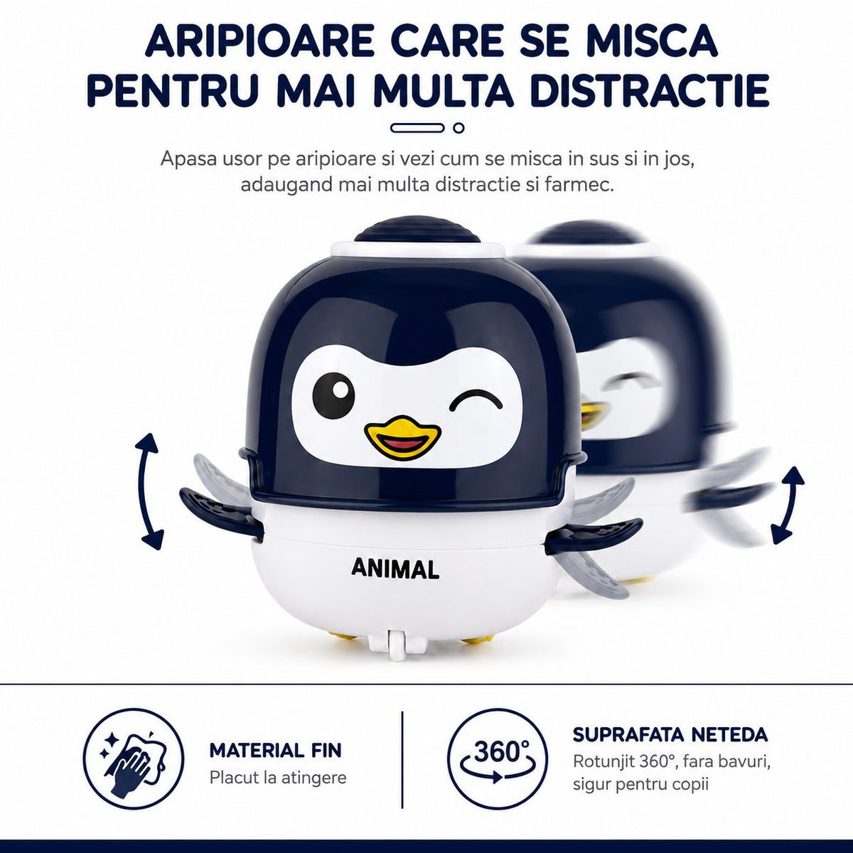Jucarie Interactiva Robot Pinguin, cu Inertie, Sunete si Lumini, Plastic ABS, pentru Copii 1-3 Ani, Albastru