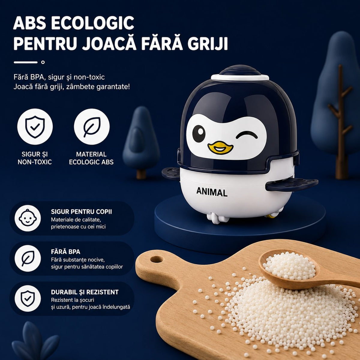 Jucarie Interactiva Robot Pinguin, cu Inertie, Sunete si Lumini, Plastic ABS, pentru Copii 1-3 Ani, Albastru