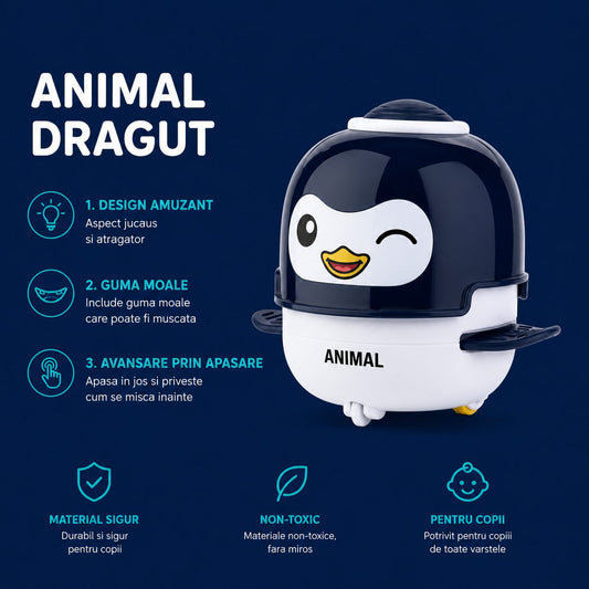 Jucarie Interactiva Robot Pinguin, cu Inertie, Sunete si Lumini, Plastic ABS, pentru Copii 1-3 Ani, Albastru