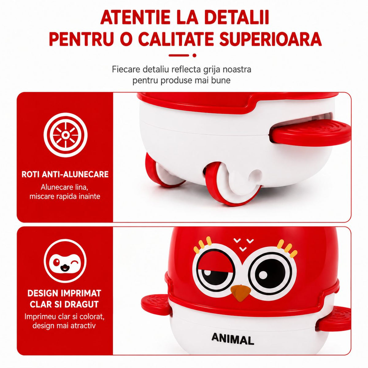 Jucarie Interactiva Bufnita, cu Inertie, Sunete Si Lumini, Plastic ABS, Rosu, pentru Copii 3 Ani+