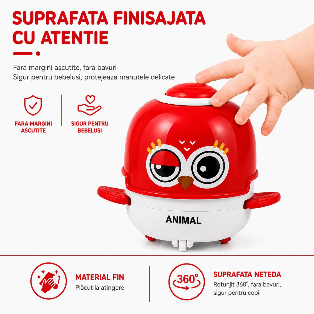 Jucarie Interactiva Bufnita, cu Inertie, Sunete Si Lumini, Plastic ABS, Rosu, pentru Copii 3 Ani+