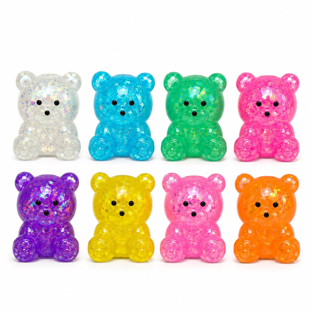 Jucarie Antistres Squishy, Model Ursulet Transparent cu Paiete, Termoplastic, Culoare Aleatorie