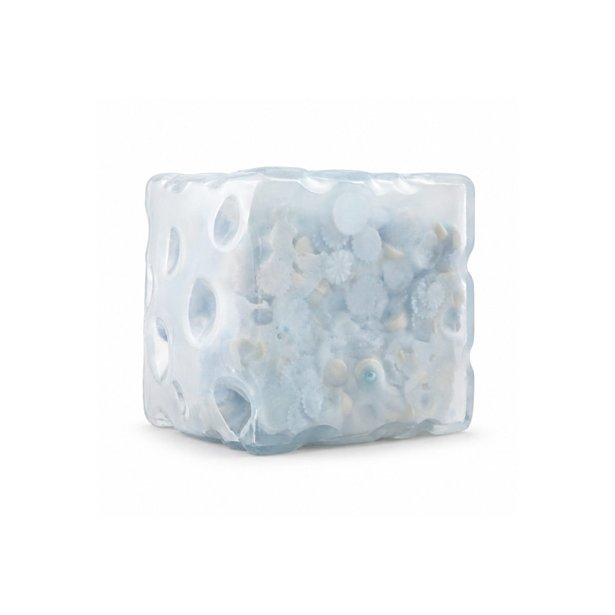 Jucarie Antistres Senzoriala, Cub Squishy cu Revenire Lenta, Model Floral Transparent, Termoplastic, 40 g, Multicolor